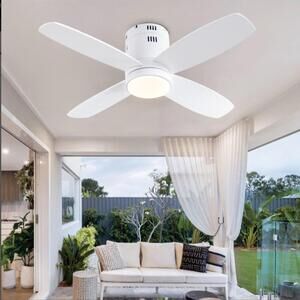 38 IN - Flush Mount Ceiling Fan with Lights-White